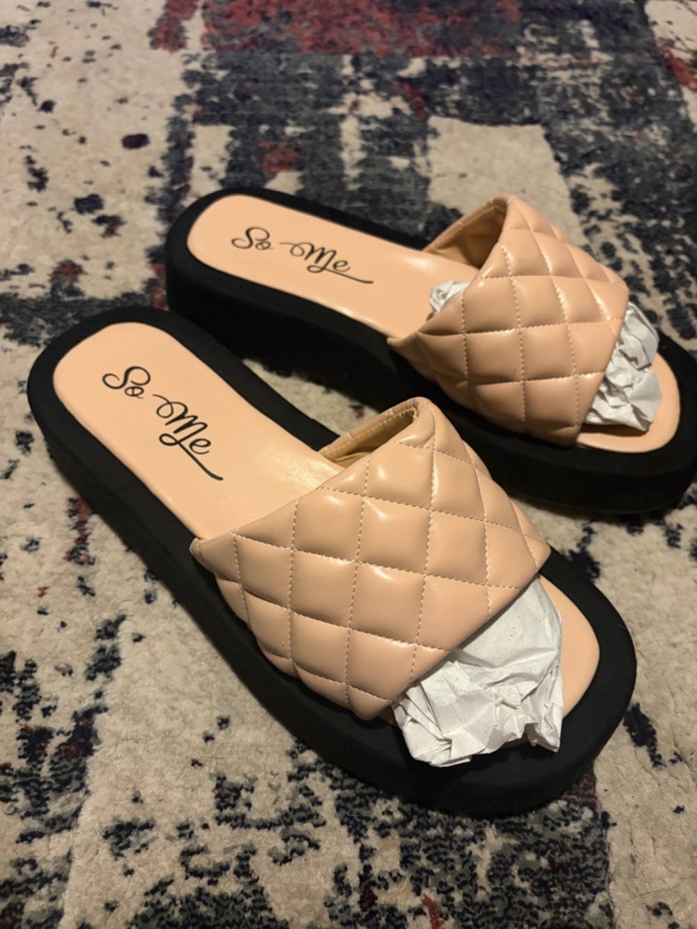 So Me Quilted Nude-Beige Slide Mules